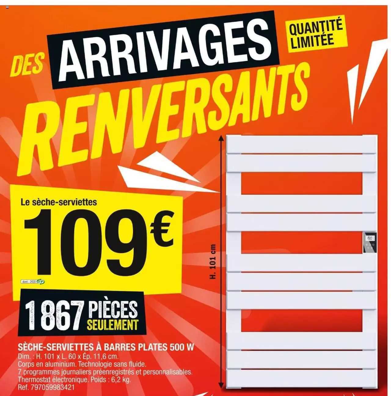 sèche-serviettes à barres plates 500w