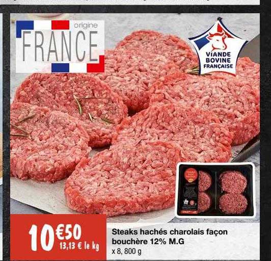 steaks hachés charolais façon bouchère 12% m.g.
