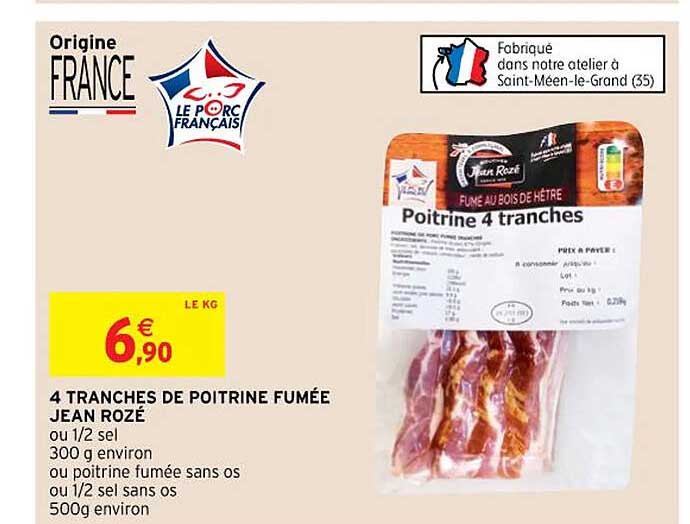 4 tranches de poitrine fumée jean rozé