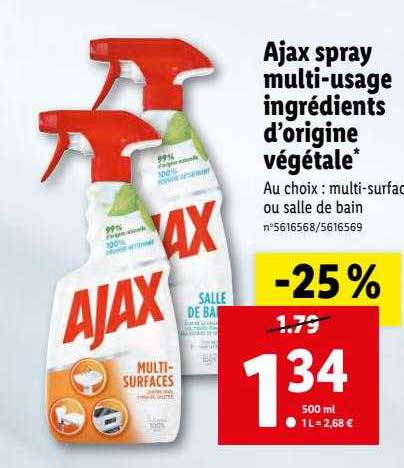 ajax spray multi-usage ingrédients d'origine végétale