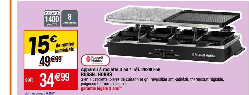 appareil à raclette 3 en 1 russell hobbs