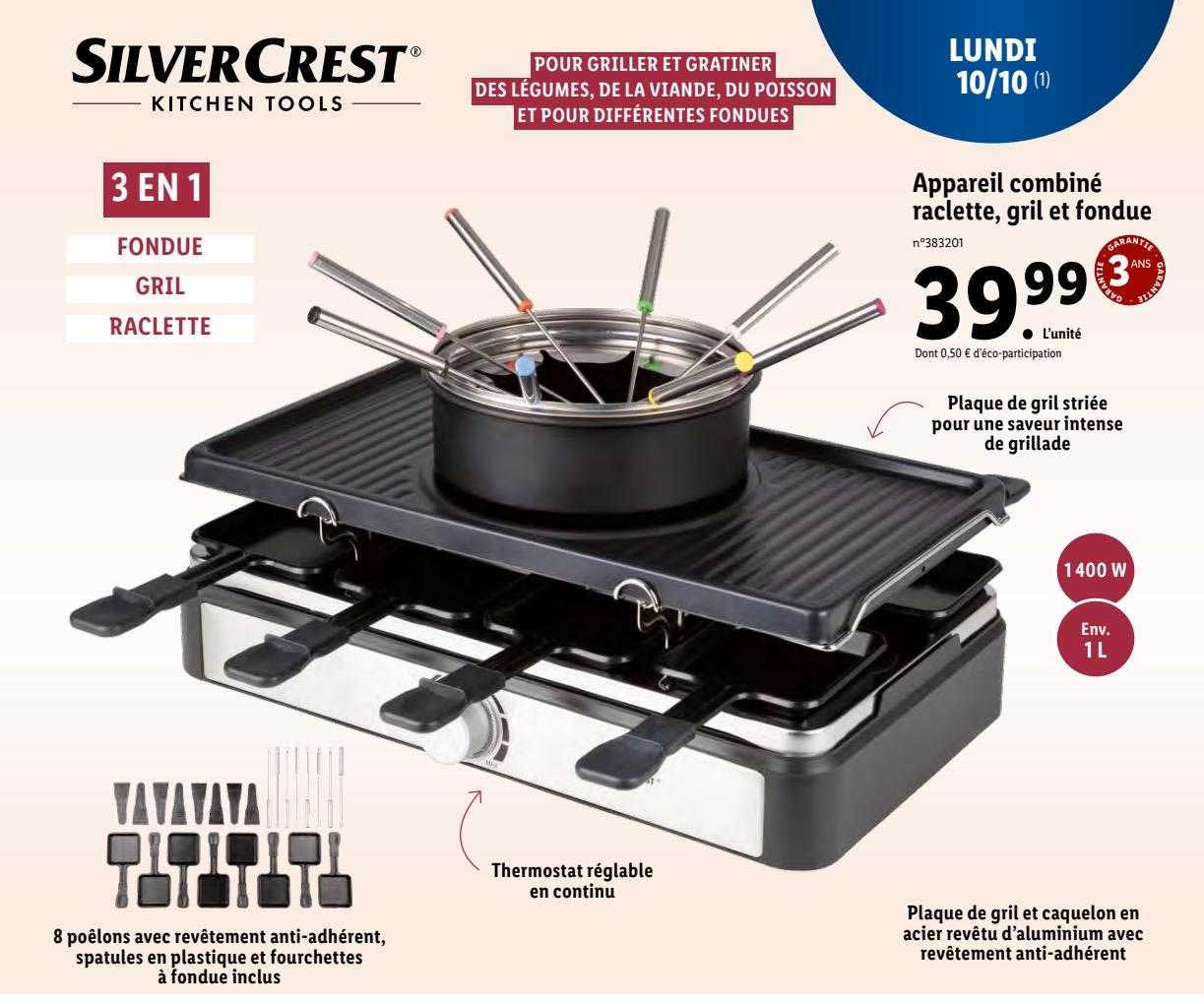 Appareil Combiné Raclette, Gril Et Fondue Silvercrest