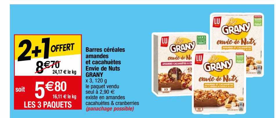 barres céréales amandes et cacahuètes envie de nuts grany