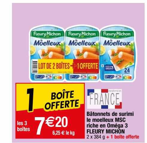 bâtonnets de surimi le moelleux msc riche en oméga 3 fleury michon