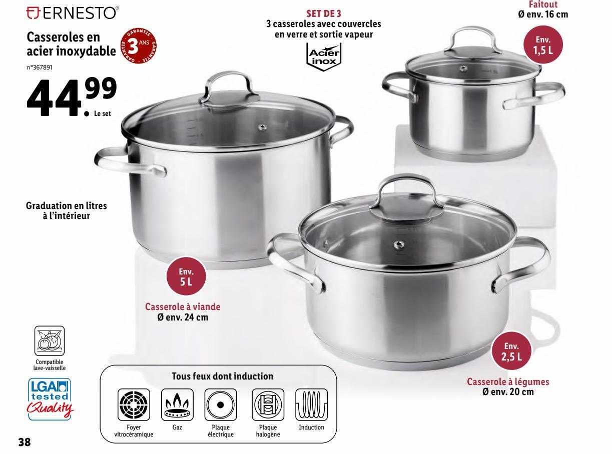 casseroles en acier inoxydable ernesto