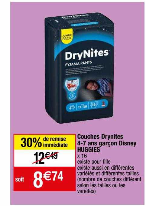 couches drynites 4-7 ans garçon disney huggies