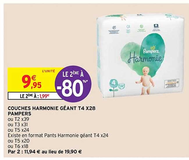 Couches Harmonie Géant T4 X28 Pampers