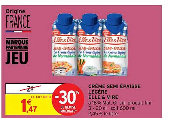 crème semi épaisse légère elle & vire