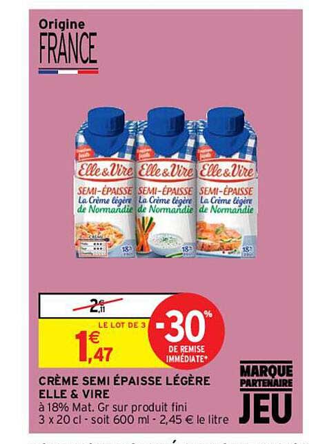 crème semi épaisse légère elle & vire