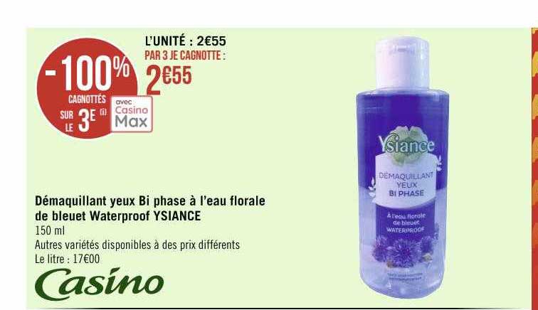 démaquillant yeux bi phase à l'eau florale de bleuet waterproof ysiance