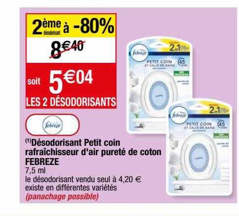 désodorisant petit coin rafraîchisseur d'air pureté de coton febreze