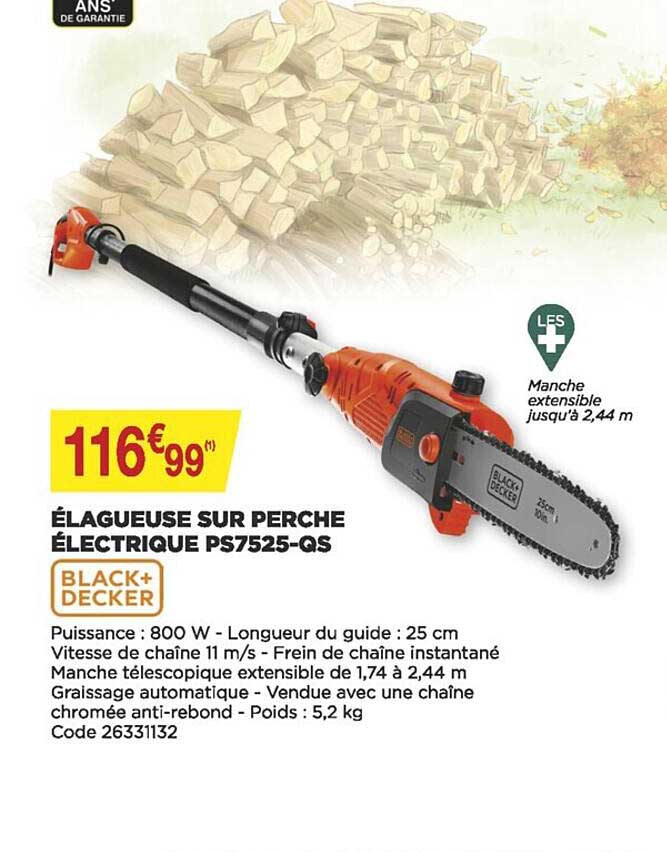 élagueuse Sur Perche électrique Ps7525-qs Black + Decker