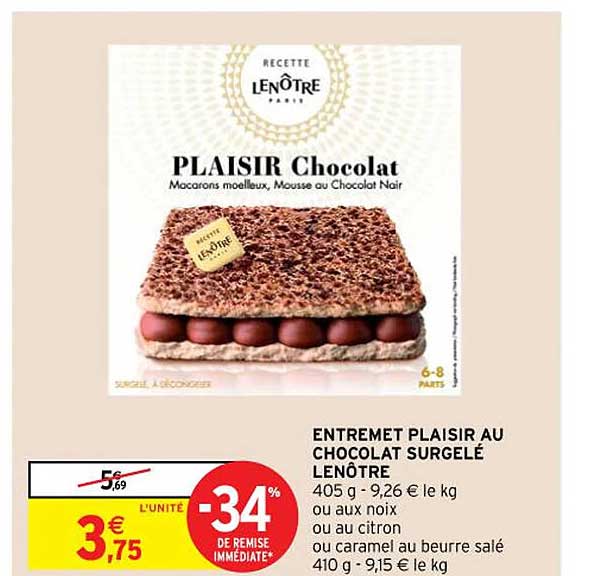 entremet plaisir au chocolat surgelé lenôtre