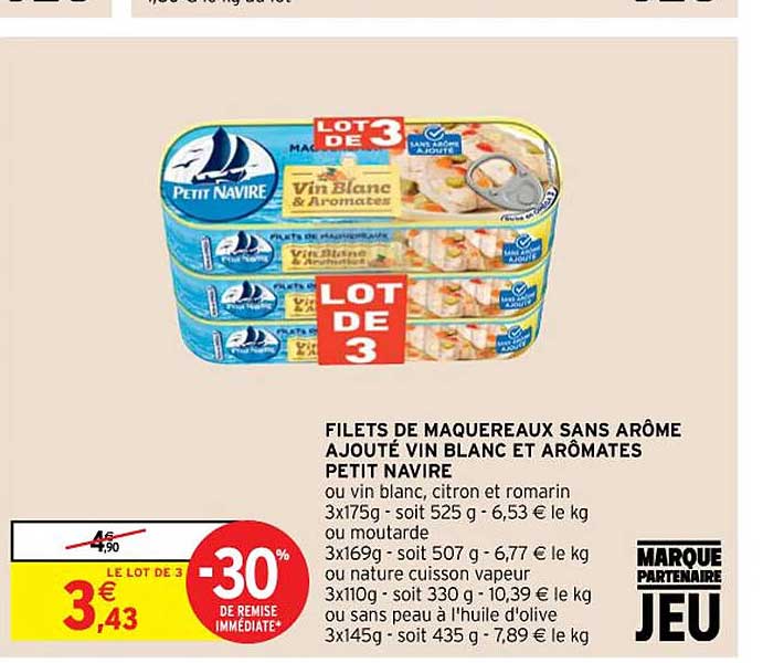 filets de maquereaux sans arôme ajouté vin blanc et arômates petit navire