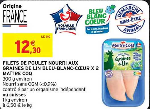 filets de poulet nourri aux graines de lin bleu-blanc-cœur x2 maître coq
