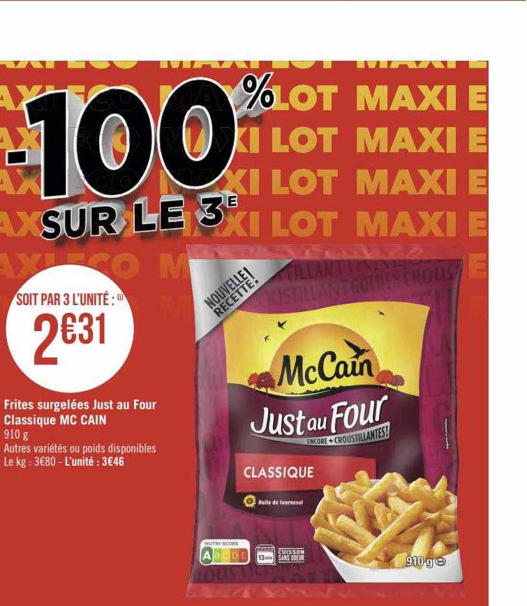 Frites Surgelées Just Au Four Classique Mc Cain