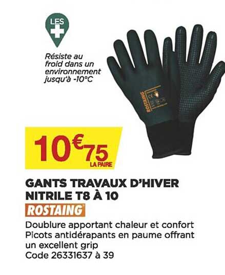 gants travaux d'hiver nitrile t8 à 10 rostaing