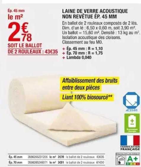 Laine De Verre Acoustique Non Revêtue