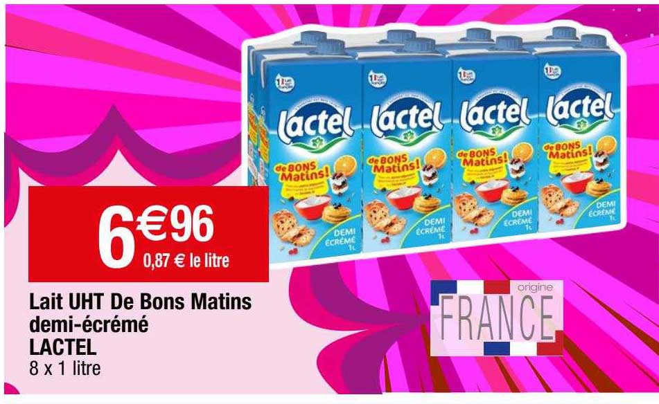 lait uht de bons matins demi-écrémé lactel