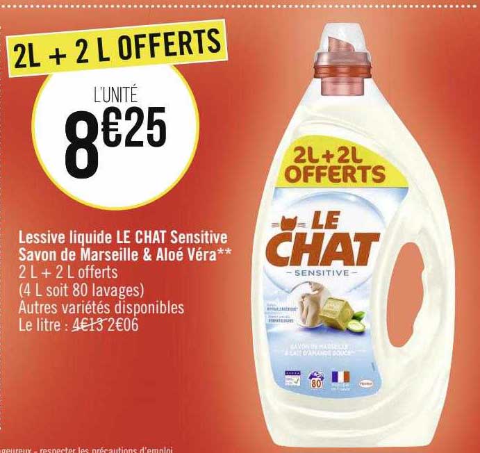 Lessive Liquide Le Chat Sensitive Savon De Marseille & Aloé Véra