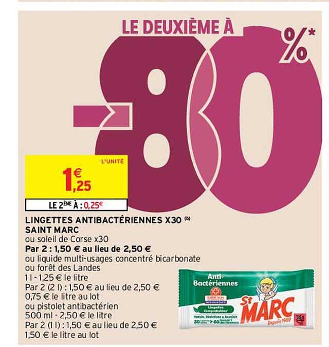lingettes antibactériennes x30 saint marc
