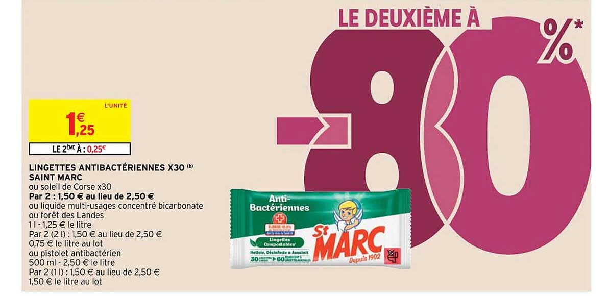 lingettes antibactériennes x30 saint marc