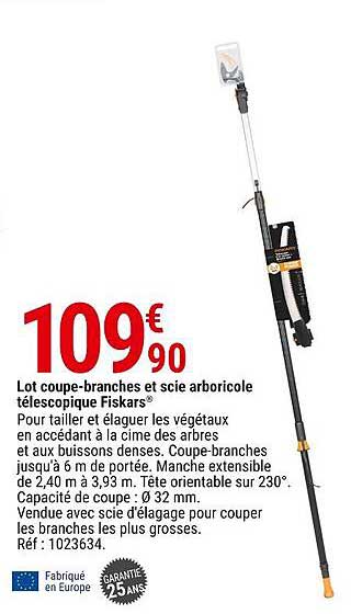 lot coupe-branches et scie arboricole télescopique fiskars