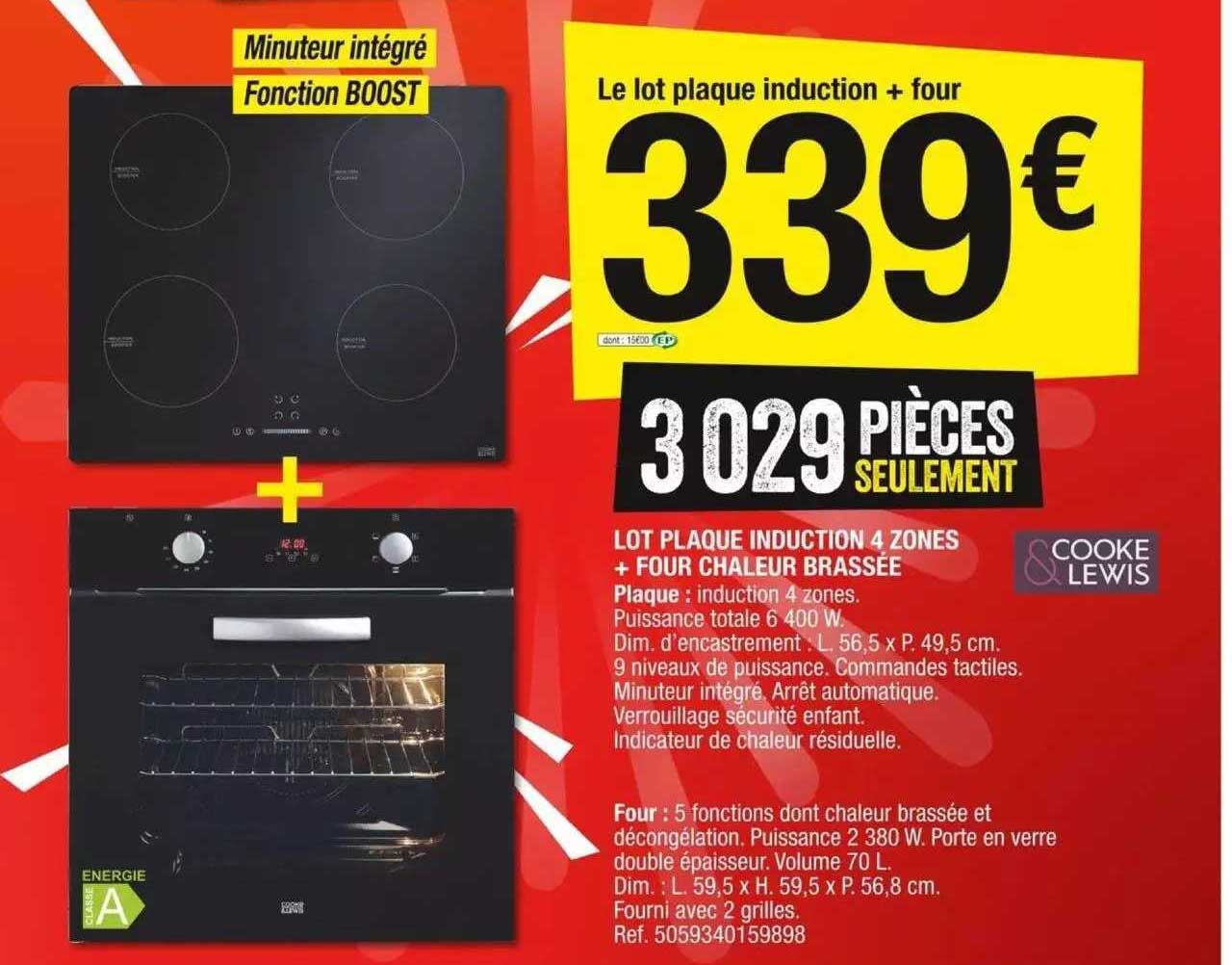 lot plaque induction 4 zones + four chaleur brassée cooke & lewis