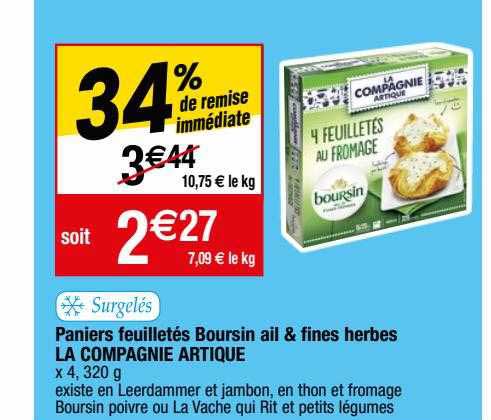 paniers feuilletés boursin ail & fines herbes la compagnie artique