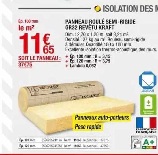 panneau roulé semi-rigide gr32 revêtue kraft