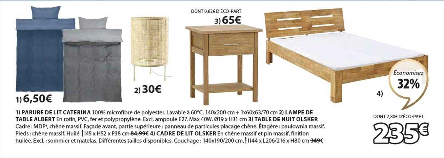 parure de lit caterina, lampe de table albert, table de nuit olsker, cadre de lit olsker