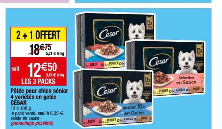 pâtée pour chien sénior 4 variétés en gelée césar