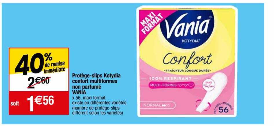 protège-slips kotydia confort multiformes non parfumé vania