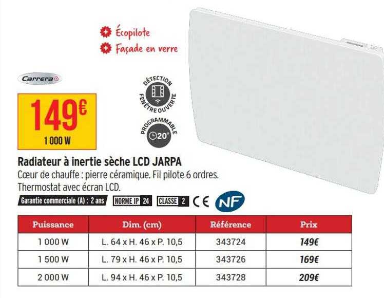 radiateur à inertie sèche lcd jarpa carrera