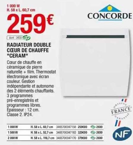 radiateur double cœur de chauffe "ceram" concorde