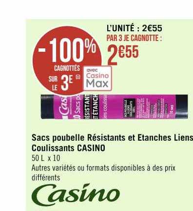 sacs poubelle résistants et étanches liens coulissants casino