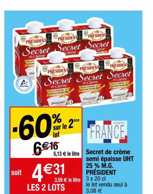 secret de crème semi épaisse uht 25% m.g. président