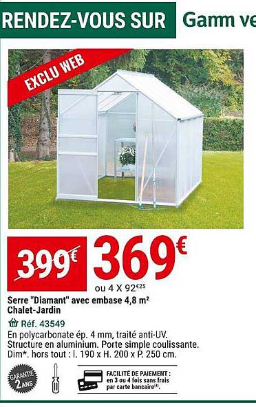 Serre "diamant" Avec Embase 4,8 M² Chalet-jardin
