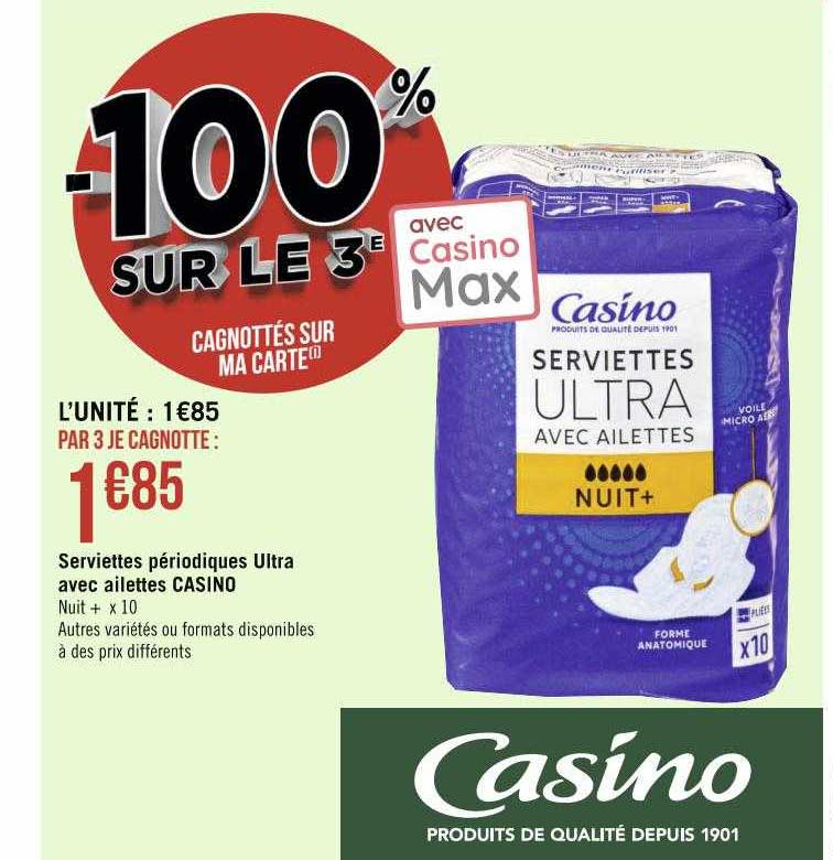 serviettes périodiques ultra avec ailettes casino