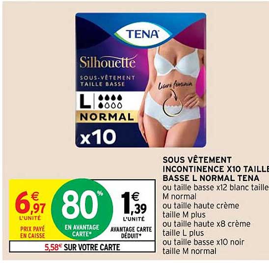 sous vêtement incontinence x10 taille basse l normal tena