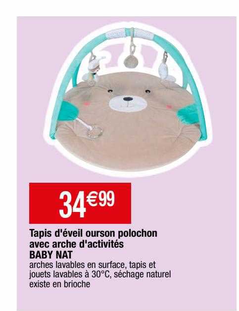 tapis d'éveil ourson polochon avec arche d'activité baby nat