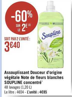 assouplissant douceur d'origine végétale note de fleurs blanches soupline concentré