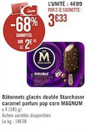 bâtonnets glacés double starchaser caramel parfum pop corn magnum