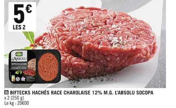 biftecks hachés race charolaise 12% m.g. l'absolu socopa