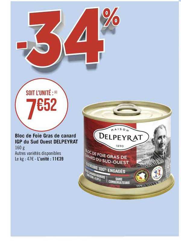 bloc de foie gras de canard igp du sud ouest delpeyrat