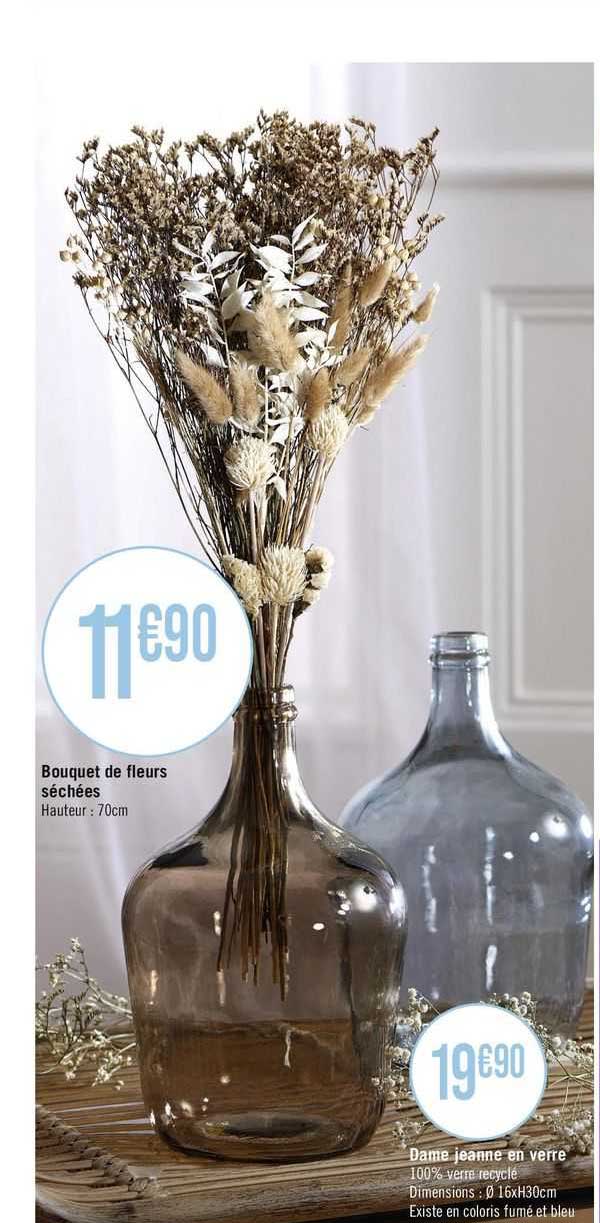 bouquet de fleurs séchées, dame jeanne en verre