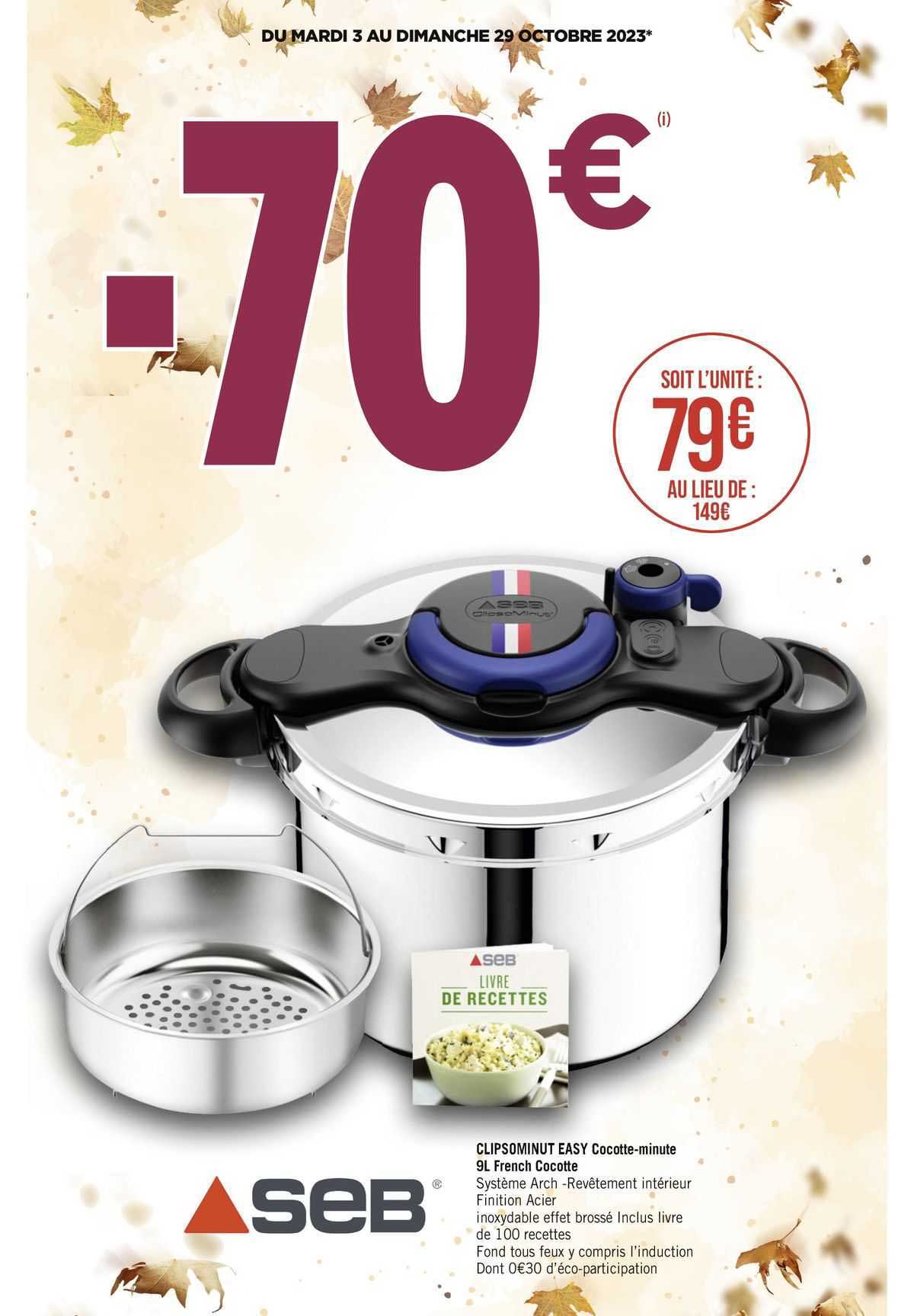 clipsominut easy cocotte-minute 9l french cocotte seb