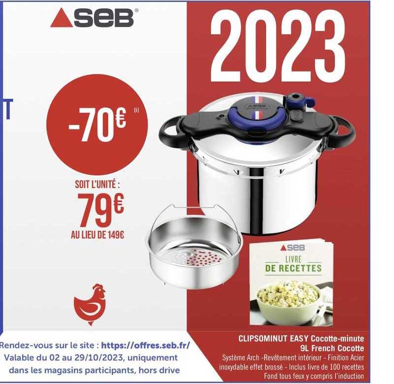 clipsominut easy cocotte-minute 9l french cocotte seb