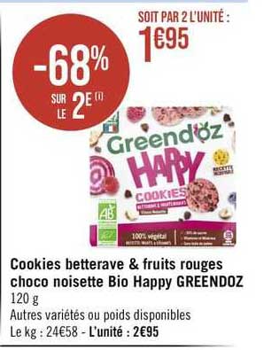 Cookies Betterave & Fruits Rouges Choco Noisette Bio Happy Greendoz