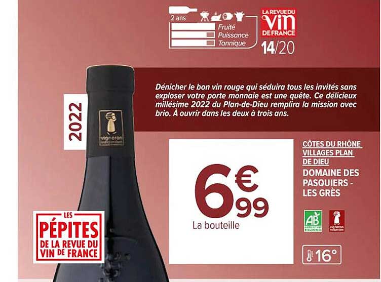 côtes du rhône villages plan de dieu domaine des pasquiers - les grès